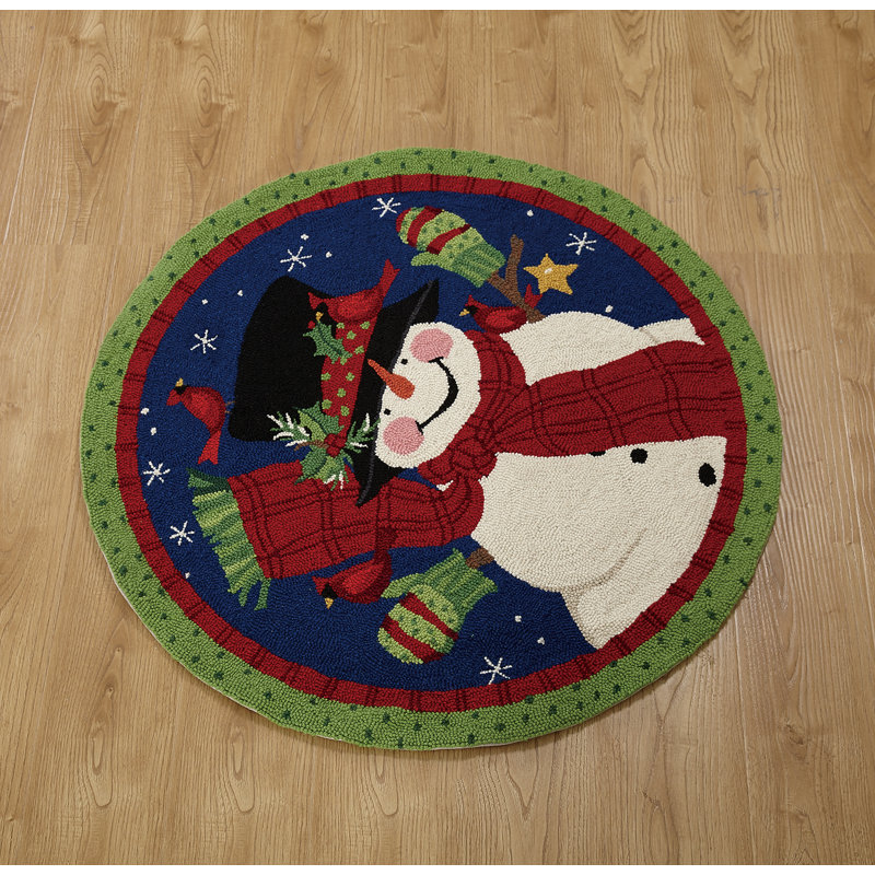 The Holiday Aisle Round Handmade Looped/Hooked Wool Black Area Rug
